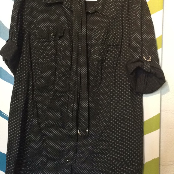 Black & white polka dot long button up blouse - Picture 6 of 7